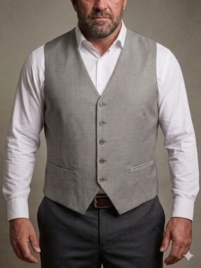 Demantie Italy 100% Wool Suit Vest - Grey Textured Waistcoat - Size 48R